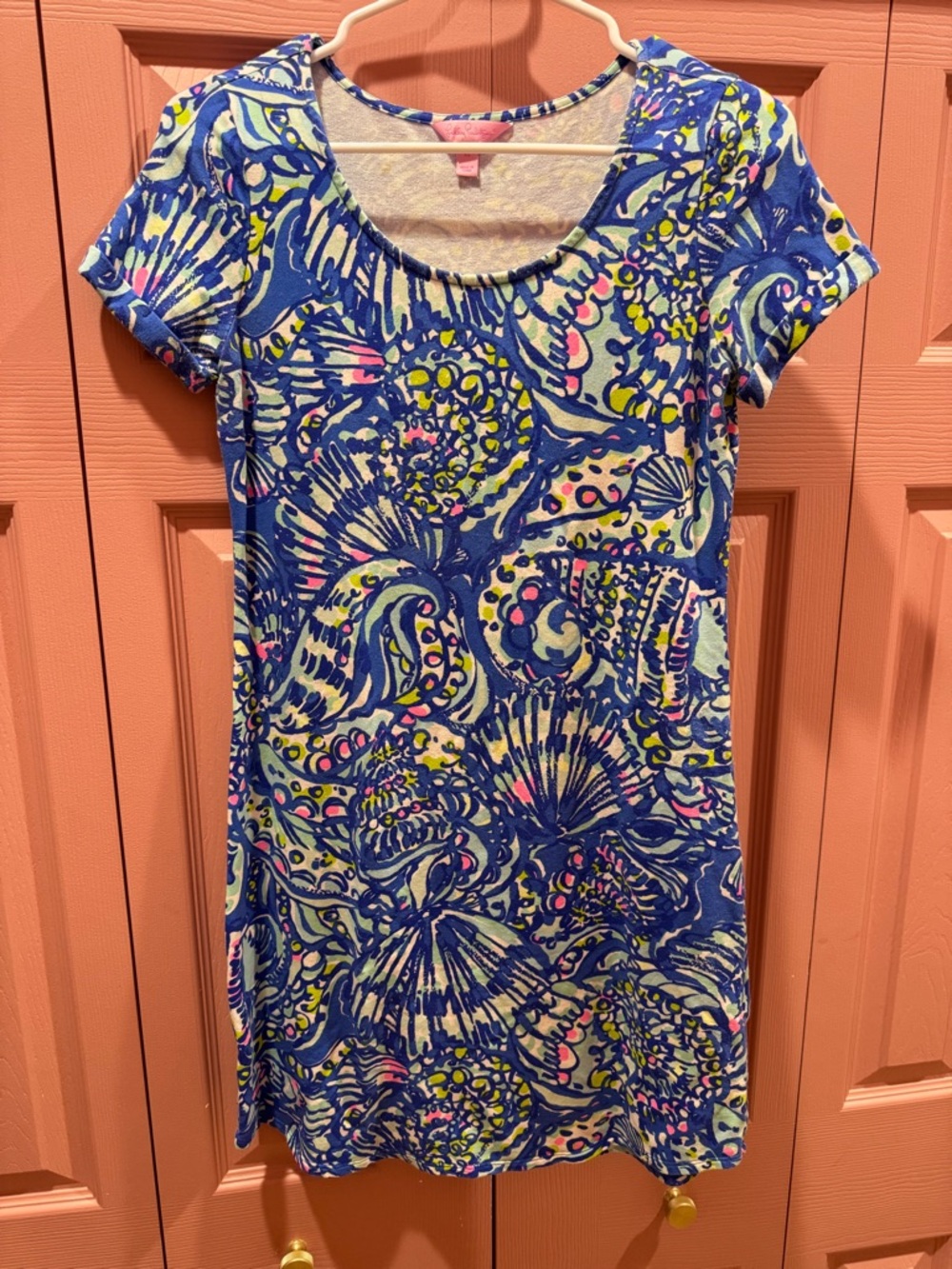 Blue Patterned Short-Sleeve lily Pulitzer Dress